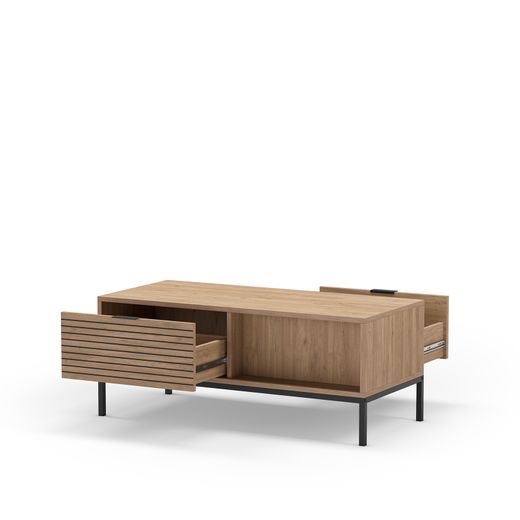 Couchtisch aus eichenfarbenem Holz und Metall, 110 x 55 x 28 cm | Ariel