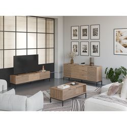 Couchtisch aus eichenfarbenem Holz und Metall, 110 x 55 x 28 cm | Ariel