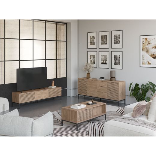 Couchtisch aus eichenfarbenem Holz und Metall, 110 x 55 x 28 cm | Ariel