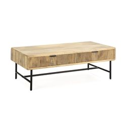Salontafel van hout en metaal in naturel en zwart, 120 x 60 x 45 cm | Mundra