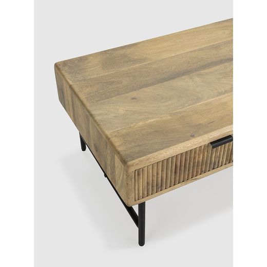 Salontafel van hout en metaal in naturel en zwart, 120 x 60 x 45 cm | Mundra