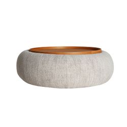 Mesa de centro de madera y tejido en beige, 102 x 102 x 34 cm | Sils