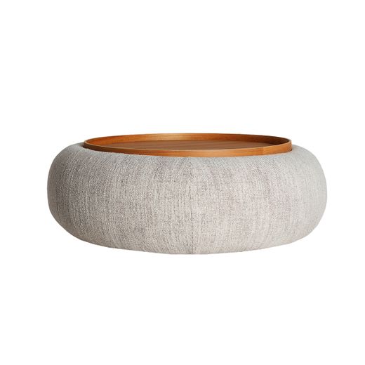 Mesa de centro de madera y tejido en beige, 102 x 102 x 34 cm | Sils