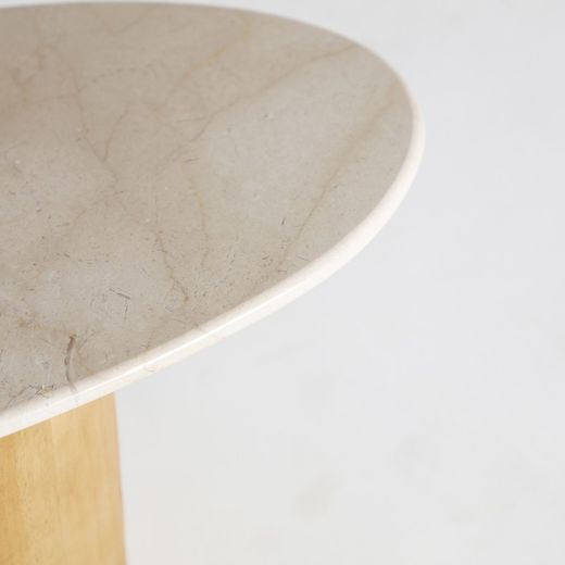 Salontafel van marmer en beukenhout in beige en natuurlijke kleur, 73 x 41 x 34 cm | Lorach