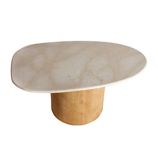 Salontafel van marmer en beukenhout in beige en natuurlijke kleur, 73 x 41 x 34 cm | Lorach