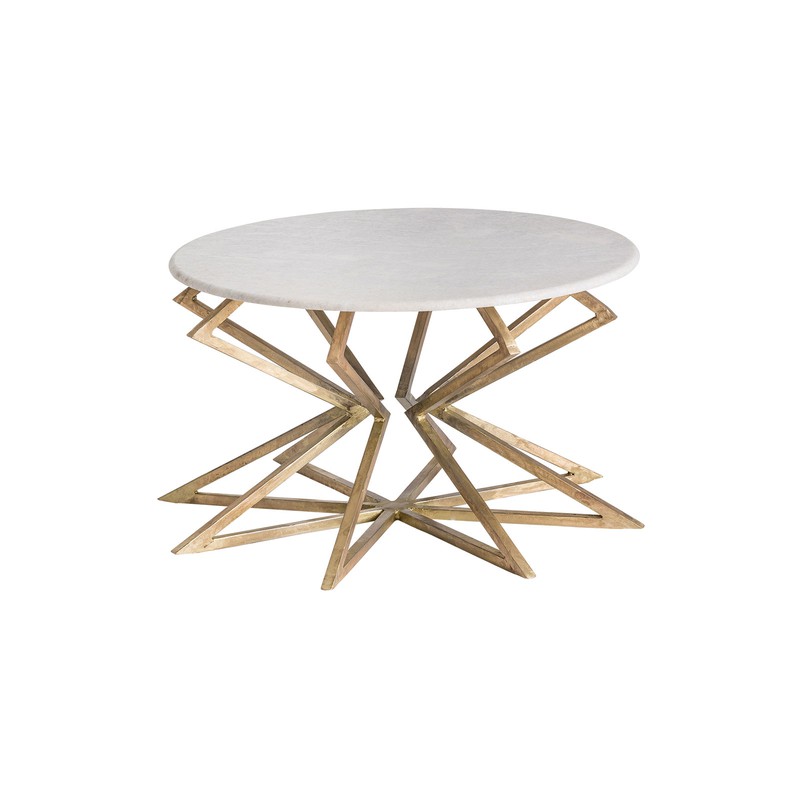 Tavolino in marmo e ferro color oro, 80x80x46 cm