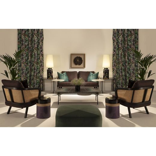 Soffbord i svart/guld marmor och järn, 122 x 61 x 37 cm