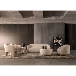 Mesa de centro de piedra en blanco y dorado, 90 x 90 x 40 cm | Massa