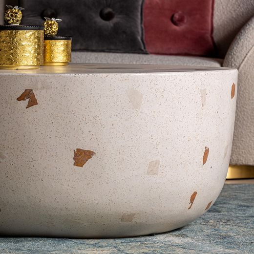 Mesa de centro de piedra en blanco y dorado, 90 x 90 x 40 cm | Massa