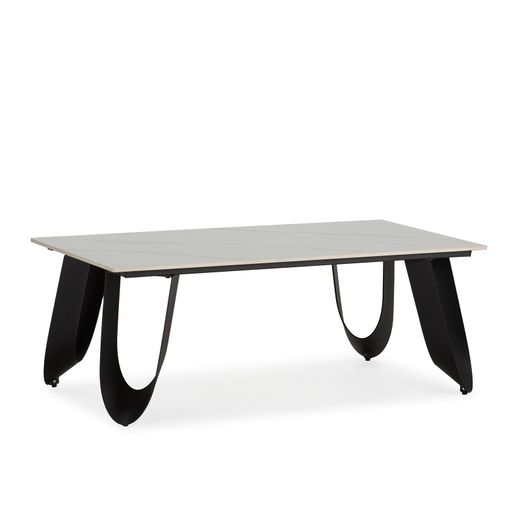 Mesa de centro de piedra y metal en blanco, 120 x 65 x 44,5 cm | Aila