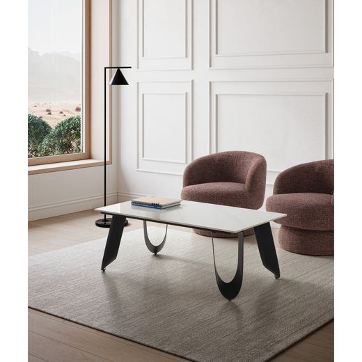 Witte salontafel van steen en metaal, 120 x 65 x 44,5 cm | Aila