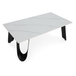 Witte salontafel van steen en metaal, 120 x 65 x 44,5 cm | Aila