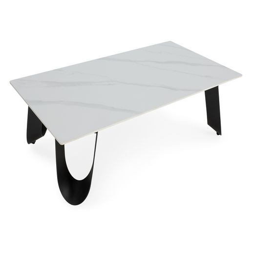 Witte salontafel van steen en metaal, 120 x 65 x 44,5 cm | Aila