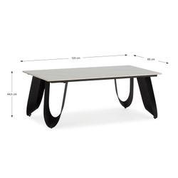 Witte salontafel van steen en metaal, 120 x 65 x 44,5 cm | Aila