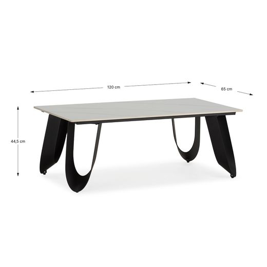 Witte salontafel van steen en metaal, 120 x 65 x 44,5 cm | Aila