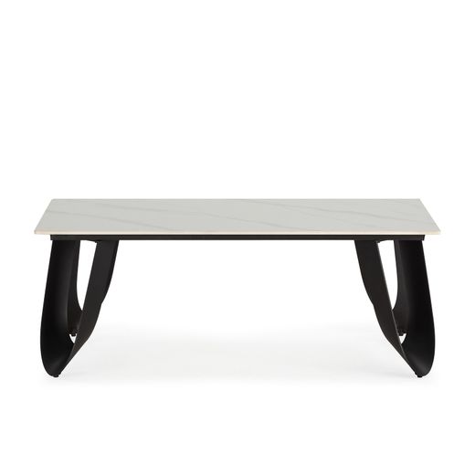 Witte salontafel van steen en metaal, 120 x 65 x 44,5 cm | Aila
