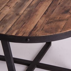 Τραπεζάκι σαλονιού Pine ανακυκλωμένο Minot Wood/Μαύρο, Ø80x45cm