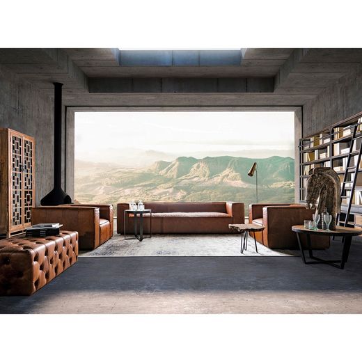 Τραπεζάκι σαλονιού Pine ανακυκλωμένο Minot Wood/Μαύρο, Ø80x45cm