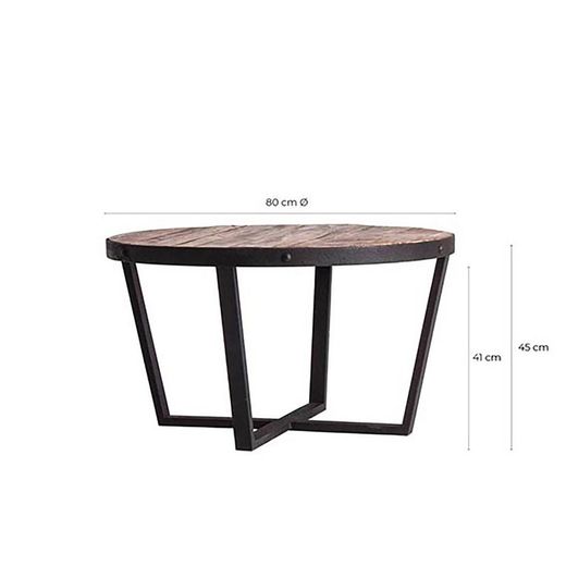Τραπεζάκι σαλονιού Pine ανακυκλωμένο Minot Wood/Μαύρο, Ø80x45cm