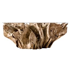 Τραπεζάκι σαλονιού Teak Root και Waary Glass, 140x95x46 εκ.