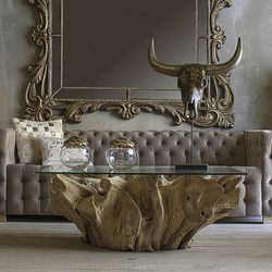 Τραπεζάκι σαλονιού Teak Root και Waary Glass, 140x95x46 εκ.