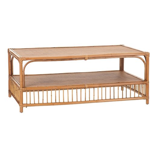 Mesa de Centro de Jardín de Ratán Natural, 110x64x45 cm