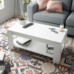 Vitt lyftbart soffbord, 100 x 50 x 43/54 cm