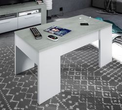White lift-up coffee table with concrete finish, 100 x 50 x 45/56 cm