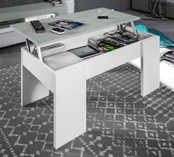 White lift-up coffee table with concrete finish, 100 x 50 x 45/56 cm