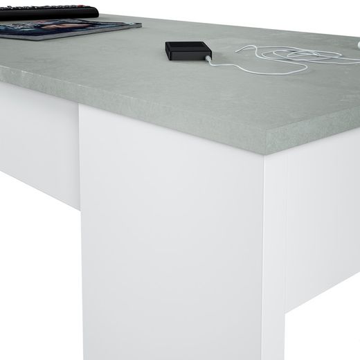 White lift-up coffee table with concrete finish, 100 x 50 x 45/56 cm
