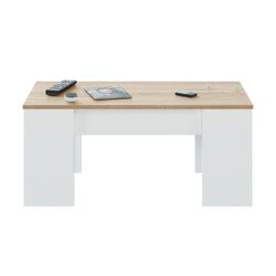 Table basse relevable blanche et chêne, 100 x 50 x 45/56 cm
