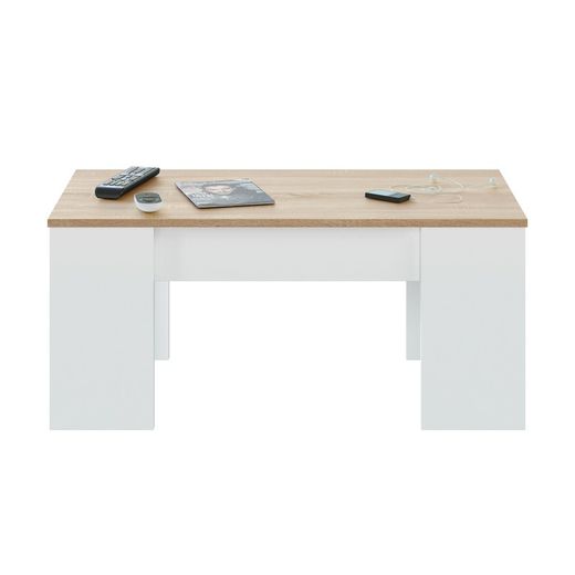 Table basse relevable blanche et chêne, 100 x 50 x 45/56 cm