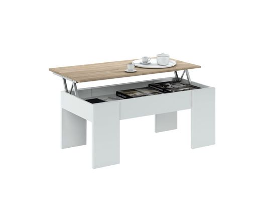 Table basse relevable blanche et chêne, 100 x 50 x 45/56 cm