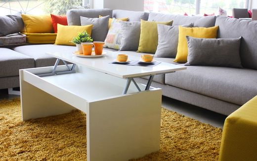 Lift-up coffee table gloss white, 100 x 50 x 43/54 cm