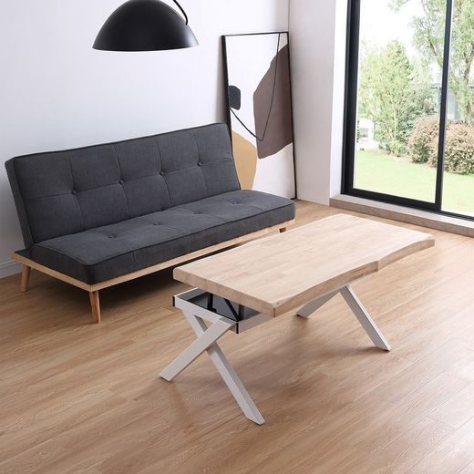 In hoogte verstelbare salontafel in naturel/wit hout en metaal, 120 x 66 x 47/60 cm | Xena