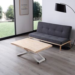 Table basse à plateau relevable en bois naturel/blanc et métal, 120 x 80 x 49/76 cm | Zoé