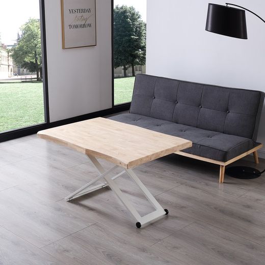 Table basse à plateau relevable en bois naturel/blanc et métal, 120 x 80 x 49/76 cm | Zoé
