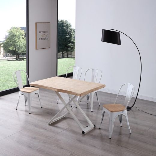 Table basse à plateau relevable en bois naturel/blanc et métal, 120 x 80 x 49/76 cm | Zoé
