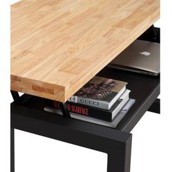 Table basse relevable en bois naturel/noir et métal, 120 x 60 x 47,5/62,5 cm | grenier