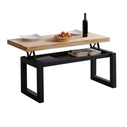 Table basse relevable en bois naturel/noir et métal, 120 x 60 x 47,5/62,5 cm | grenier