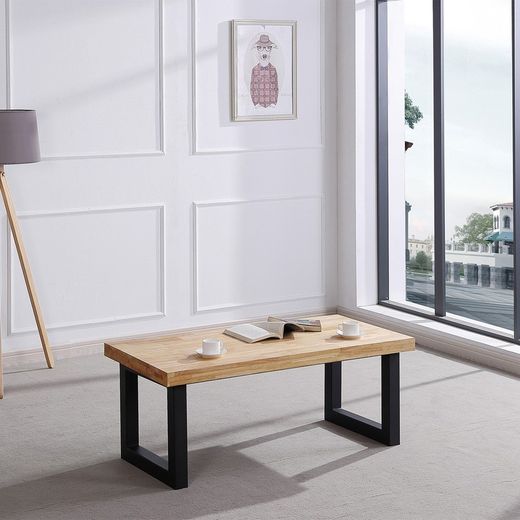 Table basse relevable en bois naturel/noir et métal, 120 x 60 x 47,5/62,5 cm | grenier