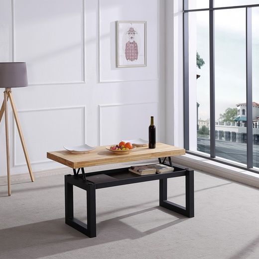 Table basse relevable en bois naturel/noir et métal, 120 x 60 x 47,5/62,5 cm | grenier