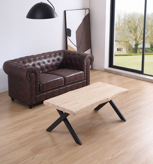 Table basse à plateau relevable en bois naturel/noir et métal, 120 x 66 x 47/60 cm | Xéna