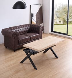 Tavolino rialzato in legno naturale/nero e metallo, 120 x 66 x 47/60 cm | Xena