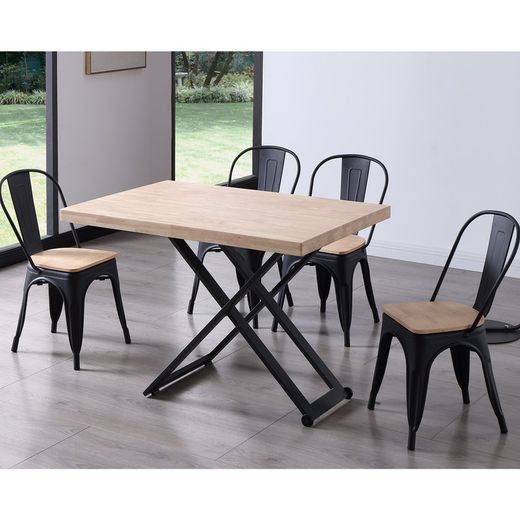 Τραπεζάκι σαλονιού από φυσικό/μαύρο ξύλο και μέταλλο, 120 x 80 x 49/76 cm | Zoé