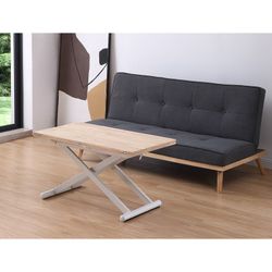 Table basse à plateau relevable en chêne et métal naturel clair et blanc, 110 x 57/114 x 49/76 cm | Naturel