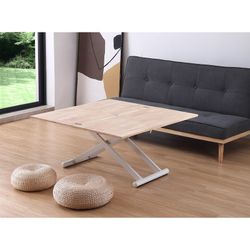 Table basse à plateau relevable en chêne et métal naturel clair et blanc, 110 x 57/114 x 49/76 cm | Naturel