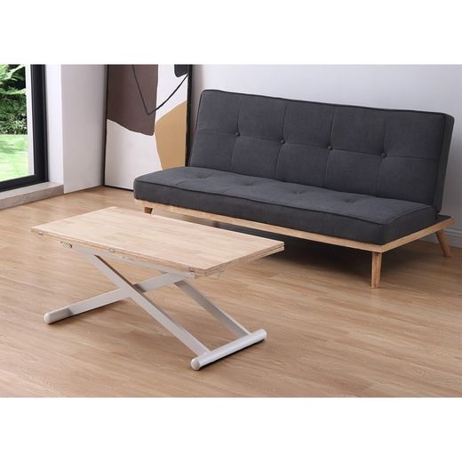 Table basse à plateau relevable en chêne et métal naturel clair et blanc, 110 x 57/114 x 49/76 cm | Naturel