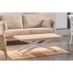 Table basse à plateau relevable en chêne et métal naturel clair et blanc, 110 x 57/114 x 49/76 cm | Naturel