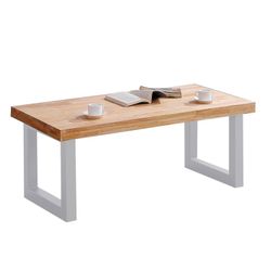 Hefbare salontafel van eikenhout en metaal in licht naturel en wit, 120 x 60 x 47,5/62,5 cm | zolder